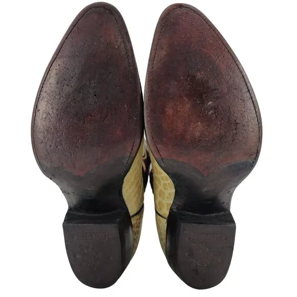 Bull Rider Men 9.5 Unique Color Golden Yellow Brown Leather Cowboy Western Boots - Picture 3 of 16